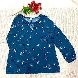 NWT Old Navy Flower Green Elastic Neckline Top Long Sleeves Elastic Women's M !